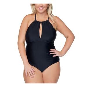 RAISINS CURVE Women's Black Strappy Back Catania One Piece Swimsuit 24W New